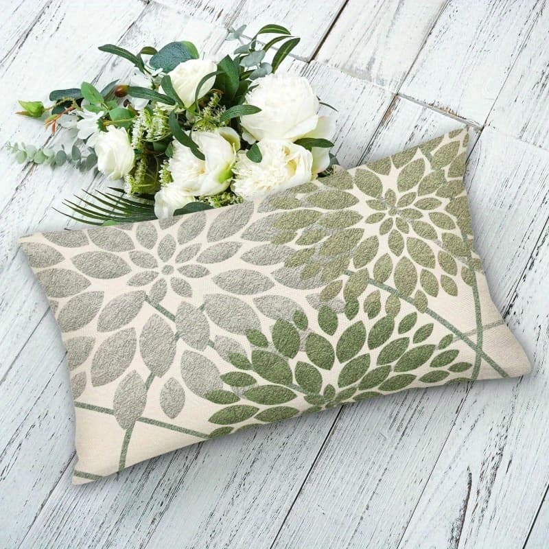 TEMU 2d Sage Green Decorative Dahlia Bohemian Lumbar Pillow Cover 12 X 20 Inches, Geometric Floral Elegant Gray Green White Decorative Rustic Farmhouse Sofa Bed Decorative Throw Pillow Cushion Cover