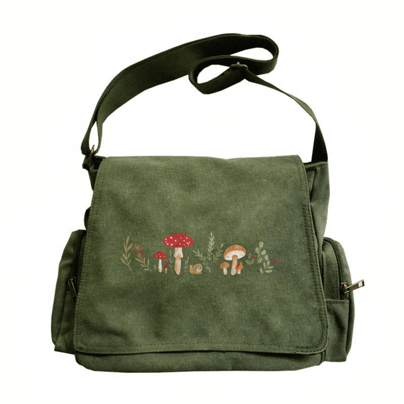 TEMU Large Capacity Shoulder Bag With Flap, Vintage Tote Crossbody Messenger Bag Featuring , Snail, And Botanical Prints - Ideal For Daily , , Picnics, And Artistic Style Gifts
