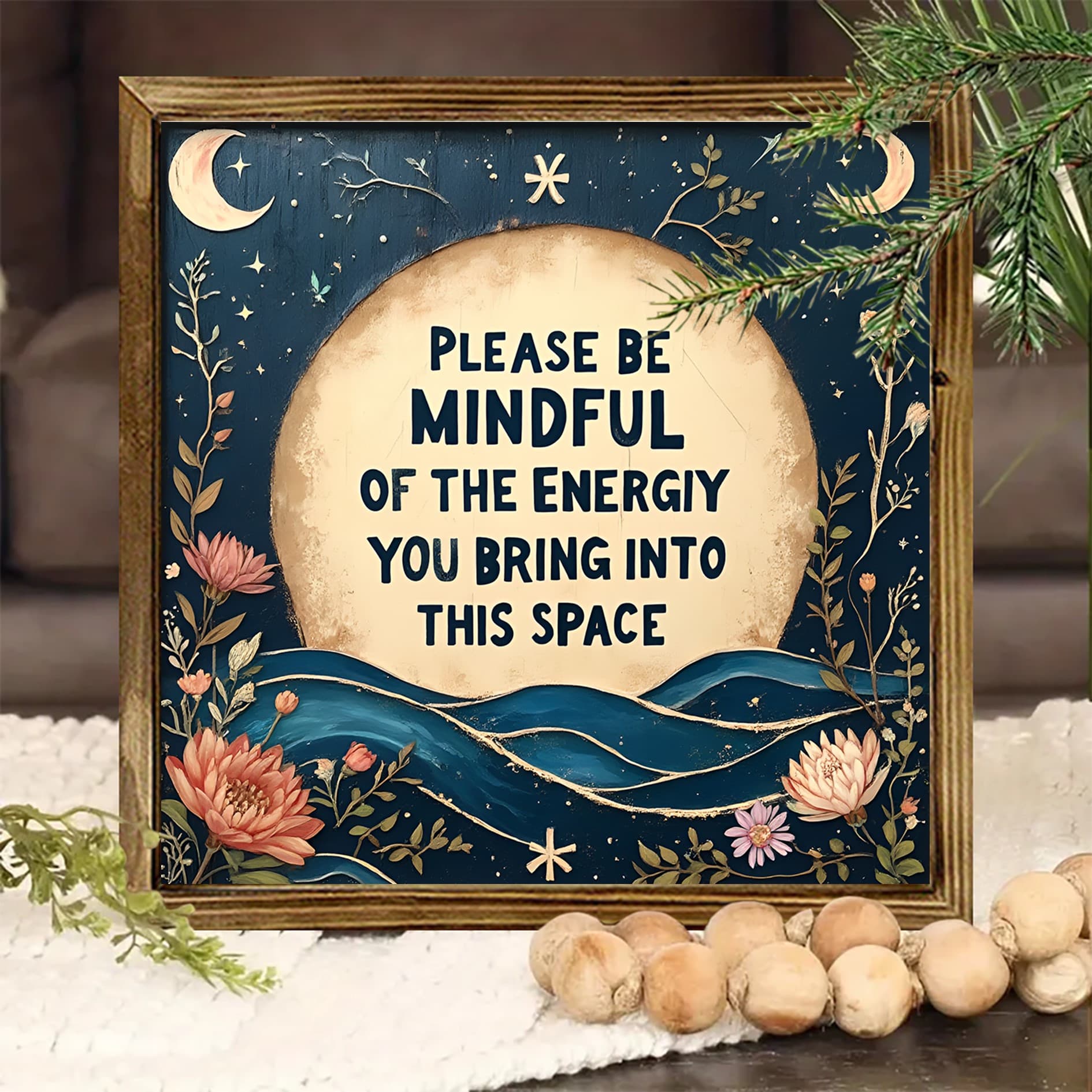 TEMU Wall Hanging - Wood Meditation Sign, 8x8 Inch Calming For Home Office Bedroom, Minimalist Wood Tabletop Or Wall Art For Mindfulness & Spaces