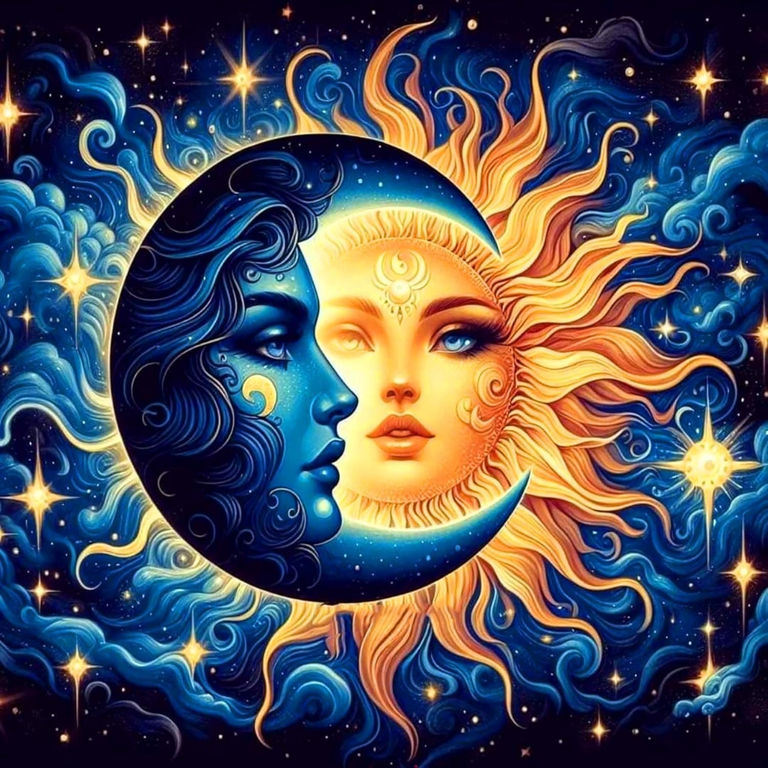 TEMU Professional Art Use Painting By Numbers For Adults Frameless - The Sun And The Moon Art On Canvas For Home Decor, Relaxing Creative Gift For Beginners, Women, Men 16x16inch