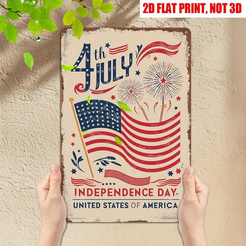TEMU 2d Flat, 2d Flat Graphic Patriotic Day Metal Emblem, 12 * 8 Inch July 4th Metal American Flag Decoration Plaque, House , American Themed Indoor And Outdoor Crafts Decoration, Home, Cafe, Garage
