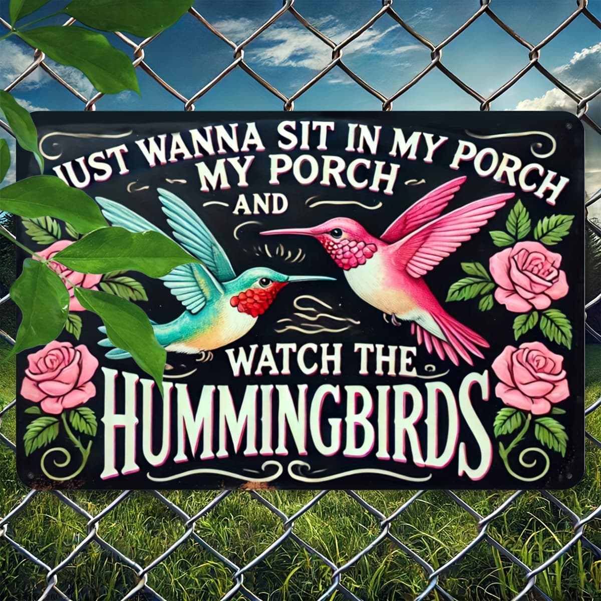 TEMU 2d Flat, Vintage Hummingbird & Floral Wall Art Sign Suitable For , Patios Or - Aluminum Outdoor/ Decoration, Wall-mounted Bird & Flower Plaques, 2d Flat