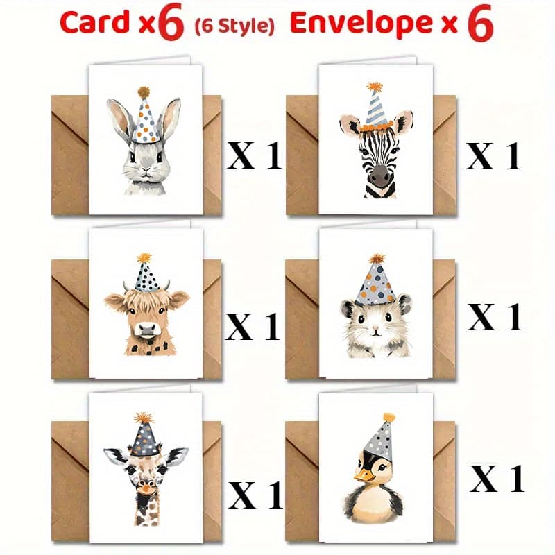 TEMU 12 Hat Rabbit Designs With Envelopes, Fun Greeting Card Set, Birthday Card Wholesale, Special Gifts For , Family And