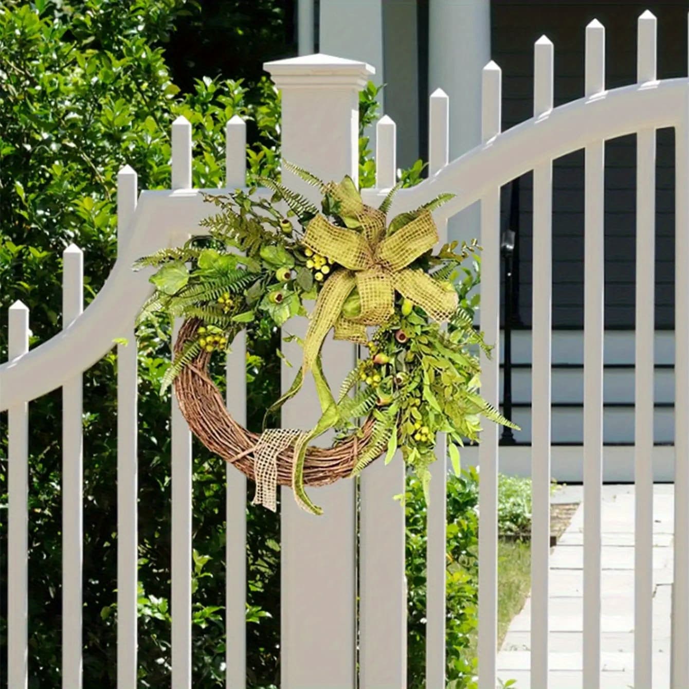 TEMU 18" Wreath- Rustic Burlap Bow& Decor- Indoor/outdoor Hanging For Porch, Window& Wall- Weather-resistant, No Maintenance Farmhouse Accent