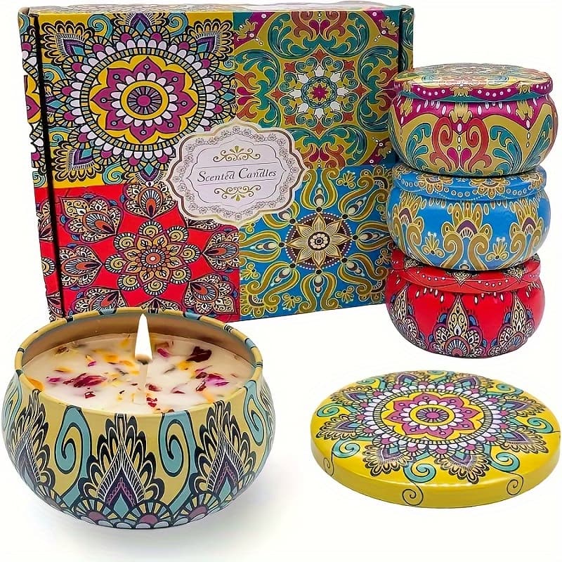 TEMU 4 Scented Candles, Jasmine, Sandalwood, Fragrance, Suitable For Relaxation, Bath, Yoga- Gift, Random Color, Candle Box