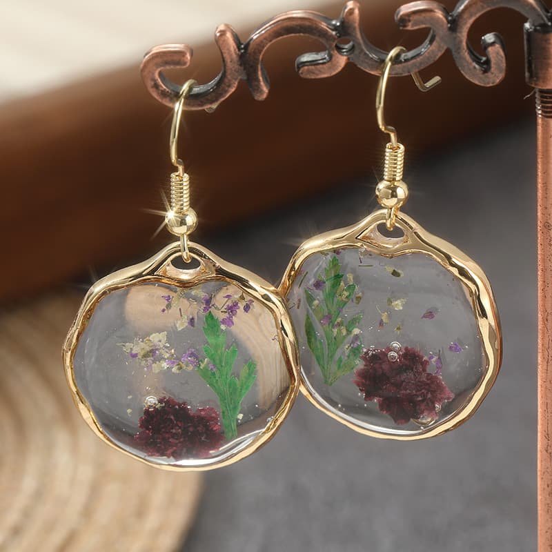 TEMU Bohemian Pressed Flower Women's Earrings - Dry Flower Pendant Earrings, Cottagecore Fairycore Spring/summer Wedding Jewelry