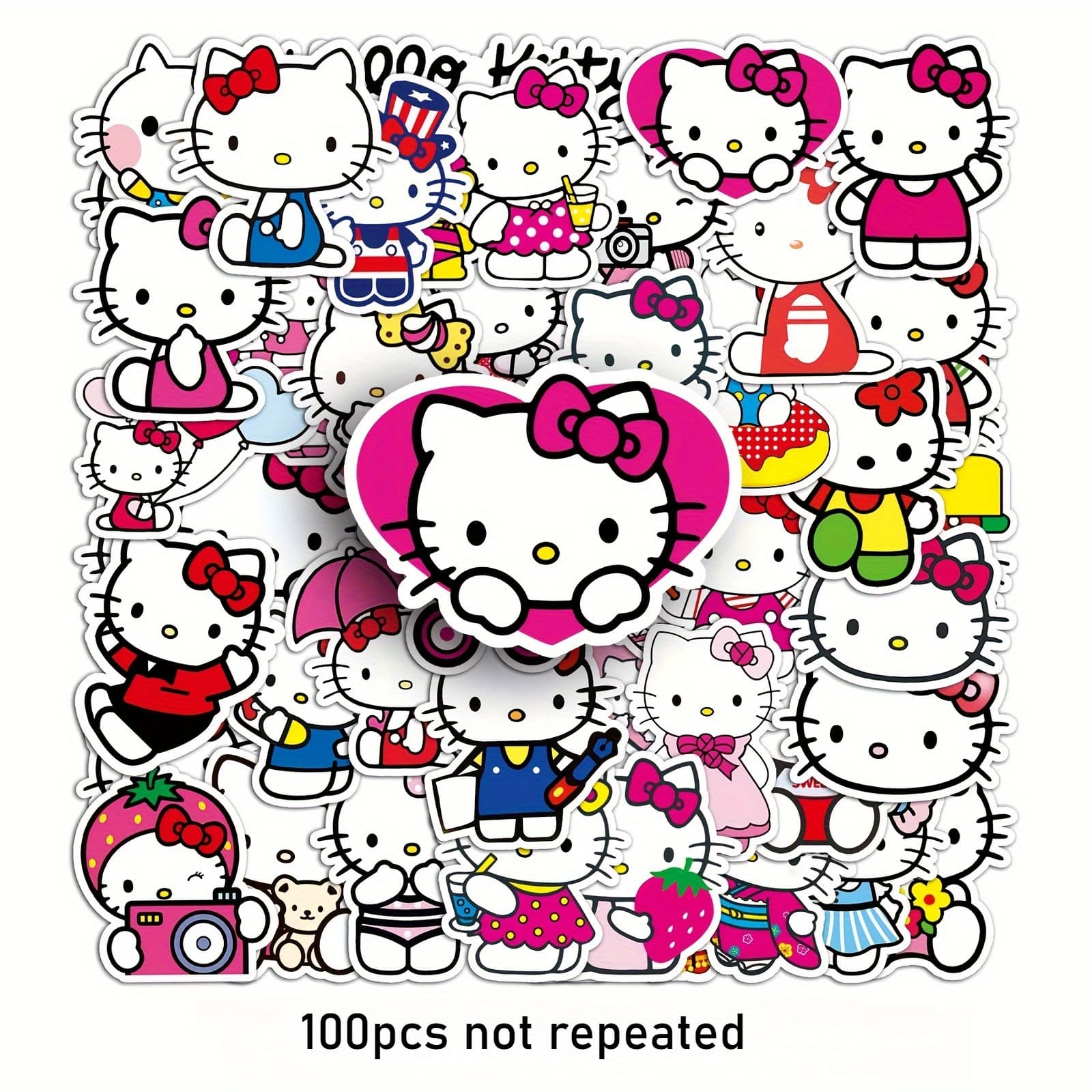 TEMU () 100 Hello Kitty High Quality Stickers "anime Cartoon Fashion Graffiti Series | Decoration For Laptops/skateboards/suitcases | Adhesive High Quality Paper Gifts