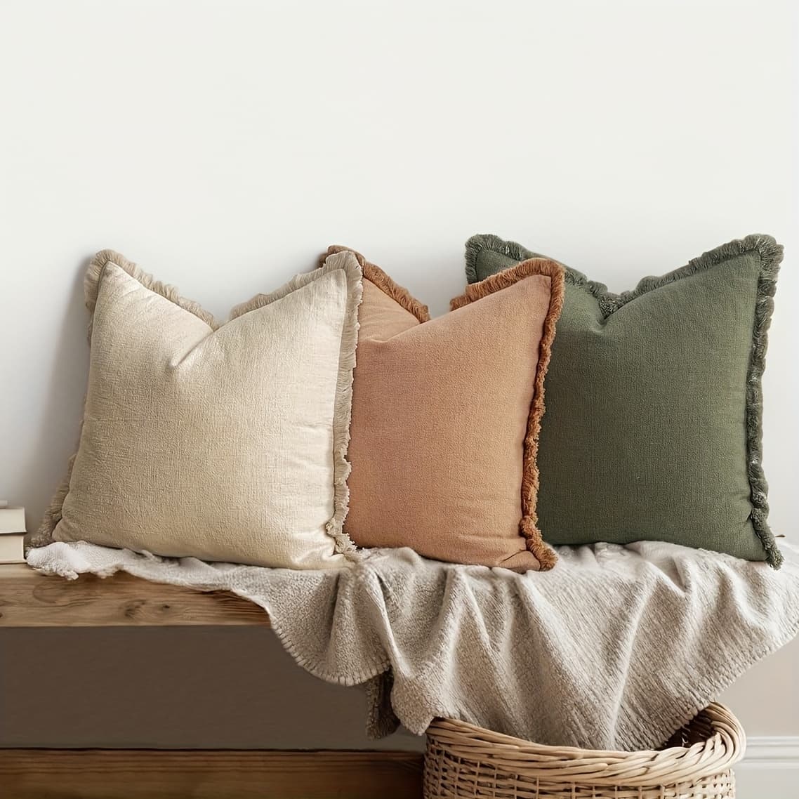 TEMU 3pcs Set Unisex Tassel-trimmed Pillowcases, Bohemian Farmhouse Style Linen Pillowcases, Suitable For Bed, Sofa, And Living Room Home Decor (pillow Inserts Not Included)
