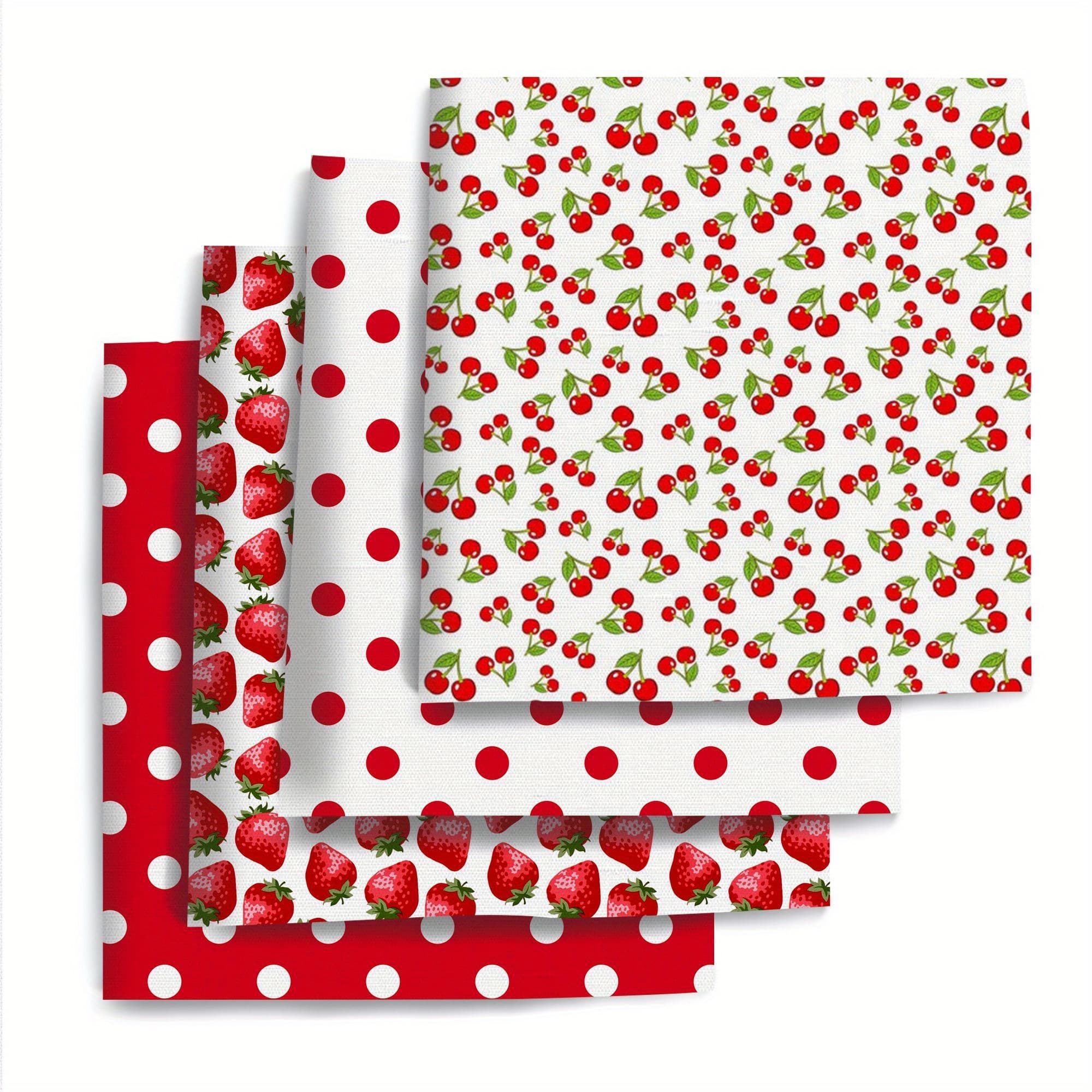 TEMU 4pcs/set 7.87x7.87inch (20x20cm) Cherry Dot Series Precut Quilting Fabric Bundle, Polyester Quilting Squares For , Crafts Projects, Wallet Making