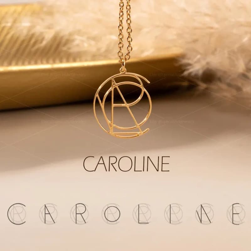 TEMU Customized Stainless Steel Product Hand-painted Name Necklaces, Minimalist Name Design, Letter Combination Name Design, Geometric Letter Jewelry, Couple Gifts, Anniversary Gifts For Wives