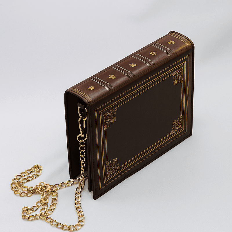 TEMU Vintage Book-shaped Handbag - Closure Bookbag With Pvc, Brown Literary-themed Crossbody Bag For,, Bookstore Outfits (single-)
