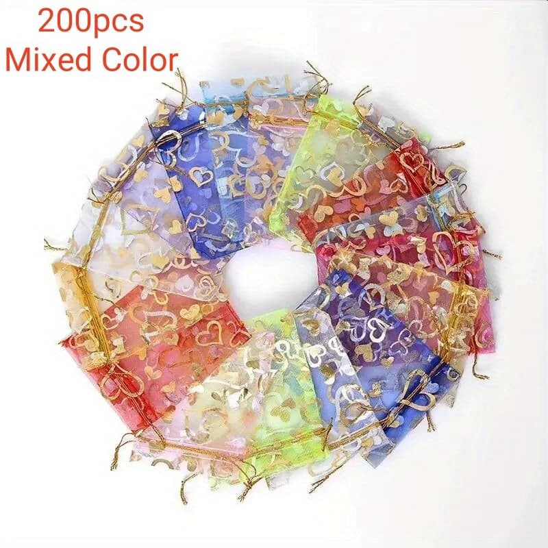 TEMU 200pcs Pack Organza Gift Bags With Drawstring Closure - Mesh Favor Pouches Suitable For Weddings, Birthdays, Parties, For Jewelry, Candy, Party Favors, Wedding Favors, Treat Bags