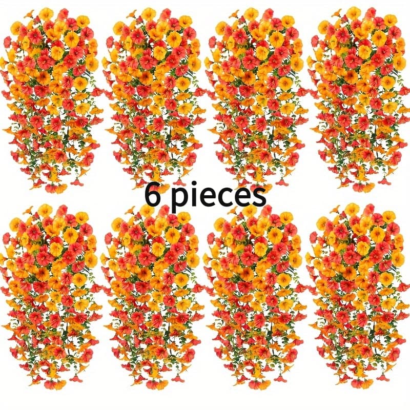 TEMU 6pcs Of Artificial Hanging Morning With Eucalyptus Leaves For Outdoor Decoration, To Of Artificial Flowers, Suitable For Home, Patio, Porch, Fall Decoration - For Labor Day, Halloween