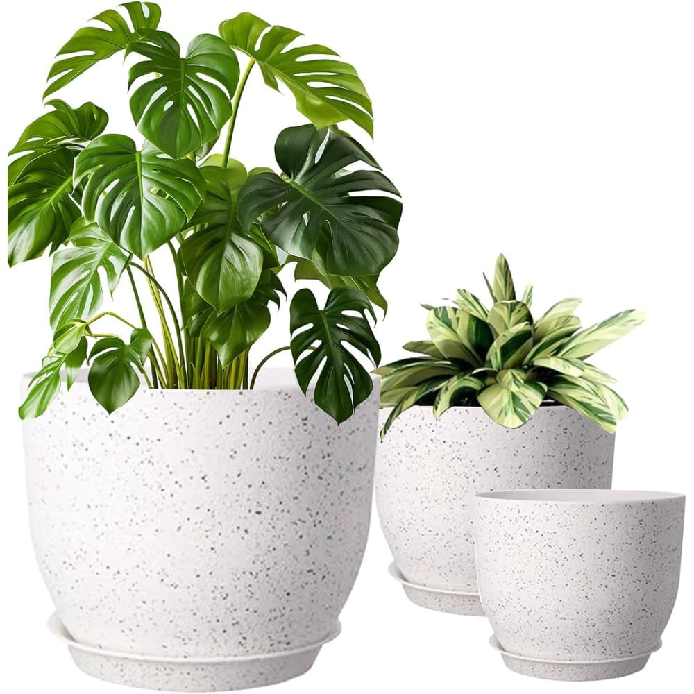 TEMU 3 Pack 10/9/8 Inch Plastic Flower Pots | Modern Black Plant Pots With Drainage Holes And Trays For Indoor And Outdoor Use, Lightweight, Vintage Style