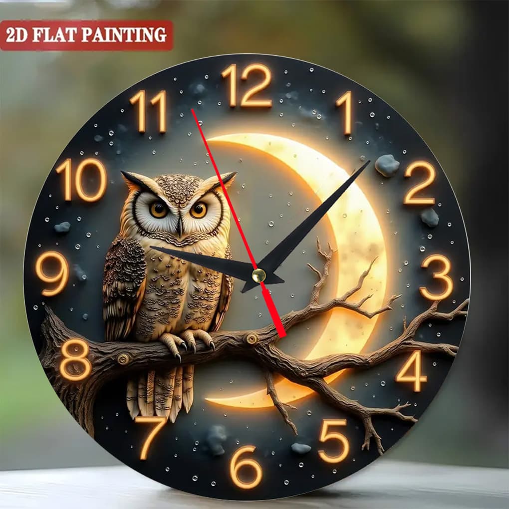 TEMU 1pc 8 Inch Round Rustic Owl Wall Clock Silent Wall Clock For Living Room, Bedroom, Kitchen, Office,, Decor, Nursery Decor, Kid's Gift
