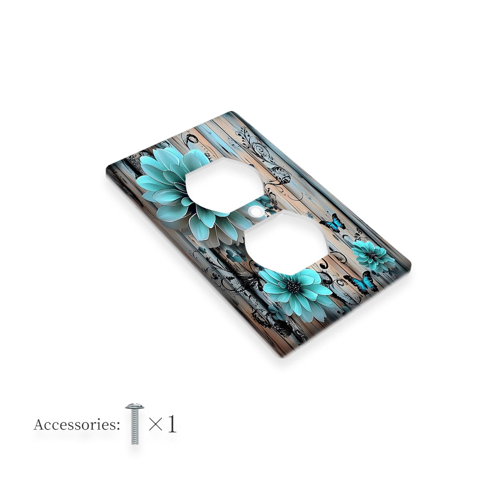 TEMU Chic Blue Floral & Plant Print Wall Plate - Decorative Light For Switch Cover For Indoor/outdoor Use, Perfect For Bedroom, Kitchen, And Bathroom