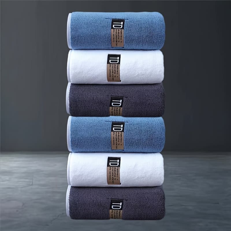 TEMU 6pcs Quick-dry Absorbent 5- Bathroom Towel Set, Size 29.13x 13.39inch Cm, Microfiber Hand Towels, Blue, Gray, White- Perfect For Home, Sports, Camping, Bathroom, Face Towels