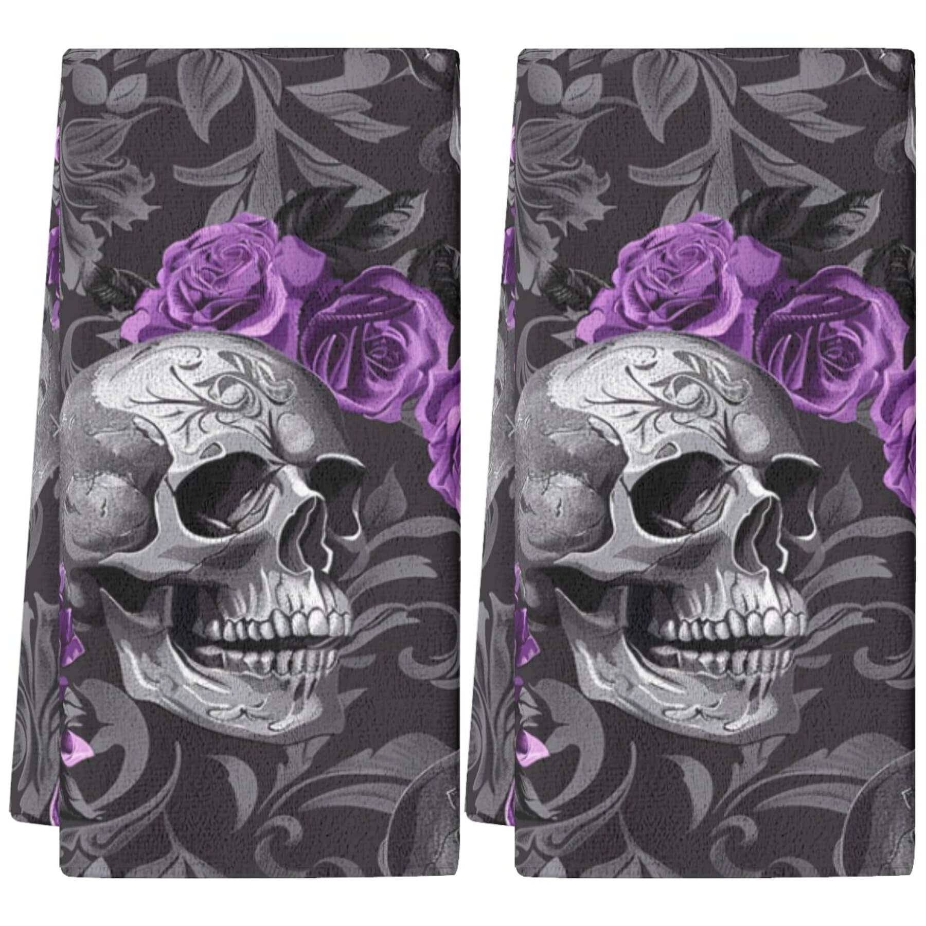 TEMU 2-pack And Purple Roses Kitchen Towels, Contemporary Style Polyester Dish Cloths, Space-themed Hand Wash Only Rectangular Cleaning Towels For Home Decor, Table Decor, And Housewarming Gifts