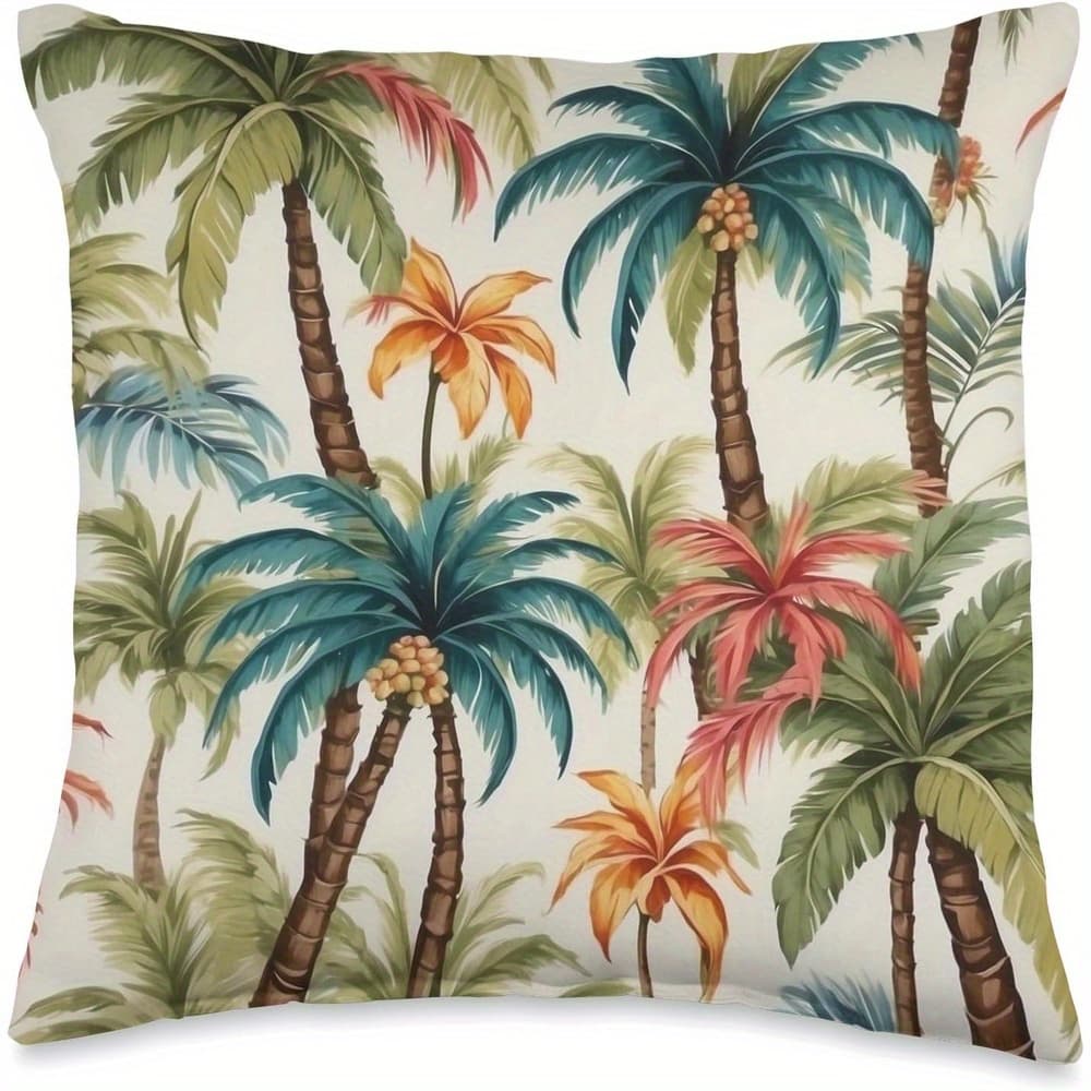 TEMU 2pcs Coconut Tree Tropical Pattern Pillowcase, Envelope Sealed, Suitable For Sofa, Living Room, Bedroom, 18x18 Inches(excluding Pillow Core), Day Gift.