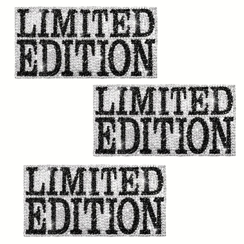 TEMU Set Of 3 Stylish Patches Featuring English Letters, Black And -fix Diamond Embellishments, Perfect For Clothing, Hats, Backpacks, And Decorative Stickers