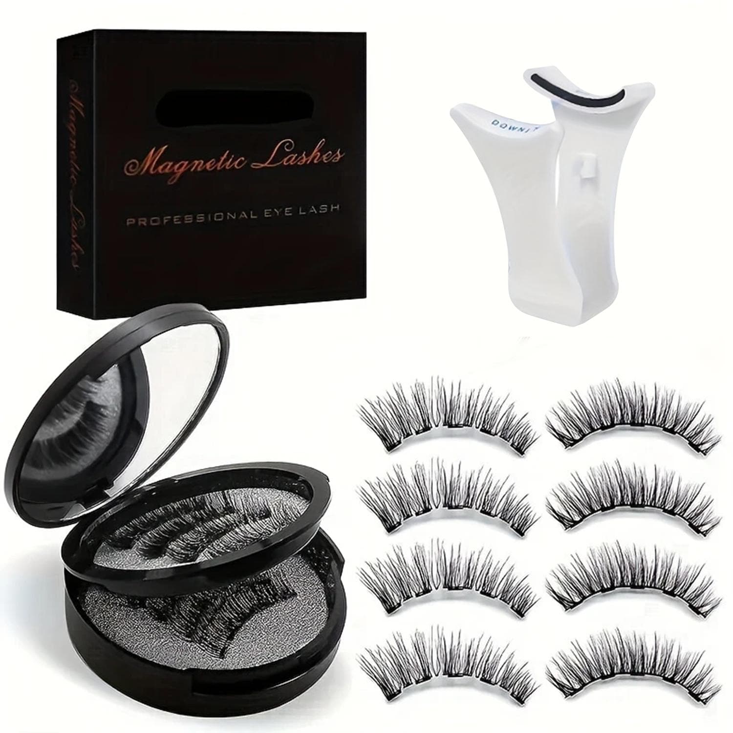 TEMU 8pcs Natural Glue-3d False Eyelashes () - Reusable Double Magnetic False Eyelashes Set With Clips, Reusable, Waterproof, Glue-free, , Women