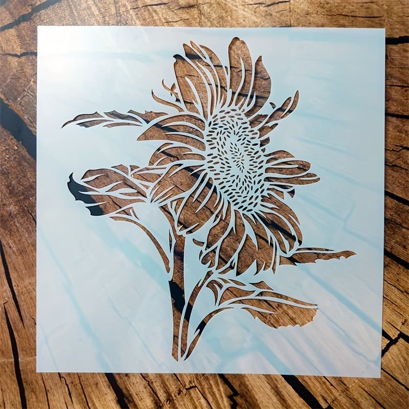 TEMU 1pc 6-inch Sunflower Stencil - Modern Plant Design, Reusable & Washable Pet Template For Diy Crafts On Wood, Fabric, Paper, Walls, Canvas & Floors, Flower Stencils Reusable