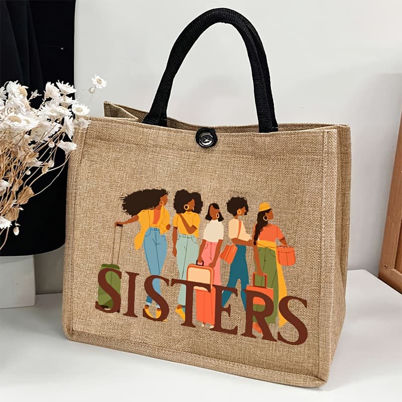 TEMU Matching Sister Tote Bags With Letter Print Large Capacity Commuter And Shopping Bag Lightweight Durable Daily Handbag With Double Handles For Women