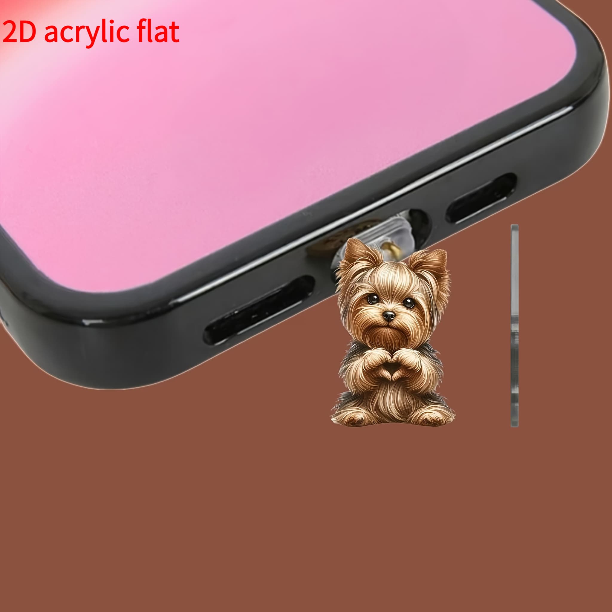 TEMU 2d Flat, Plane, 1pc Acrylic Yorkshire Phone Dust Plug, Suitable For Iphone/type-c Connector, Mobile Phone , 2d Plane, 2d Flat