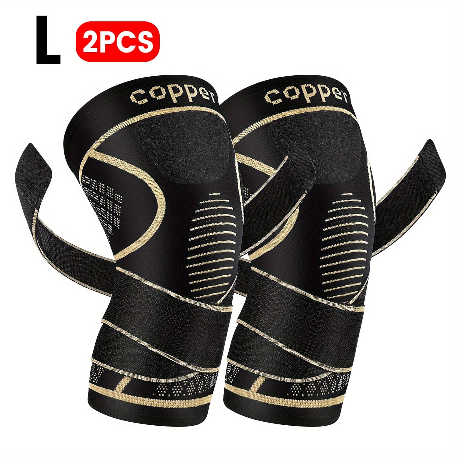 TEMU 2pcs Copper Fiber Knitted Knee Pads - With Straps, Elastic And Breathable, Closed Type, Suitable For Outdoor, Fitness, Ball Games, Breathable High Elastic Knee Pads, Very Suitable As Gifts