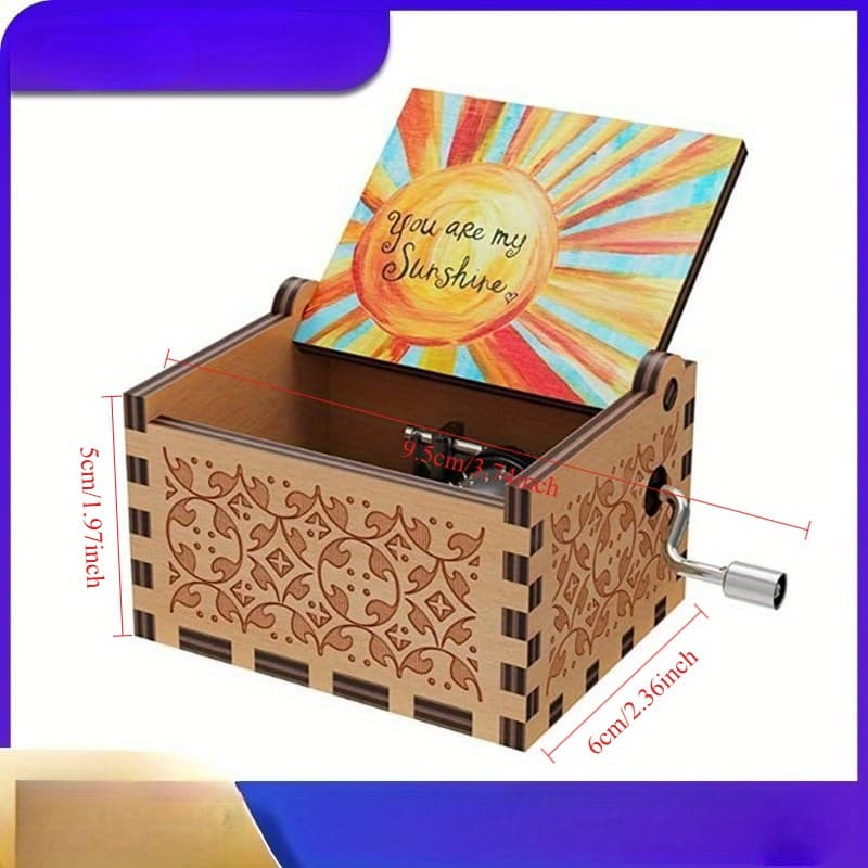 TEMU Hand-cranked Wooden Music Box Featuring The Tune 'you Are My Sunshine', With Painted Artwork, Making It A Unique Gift