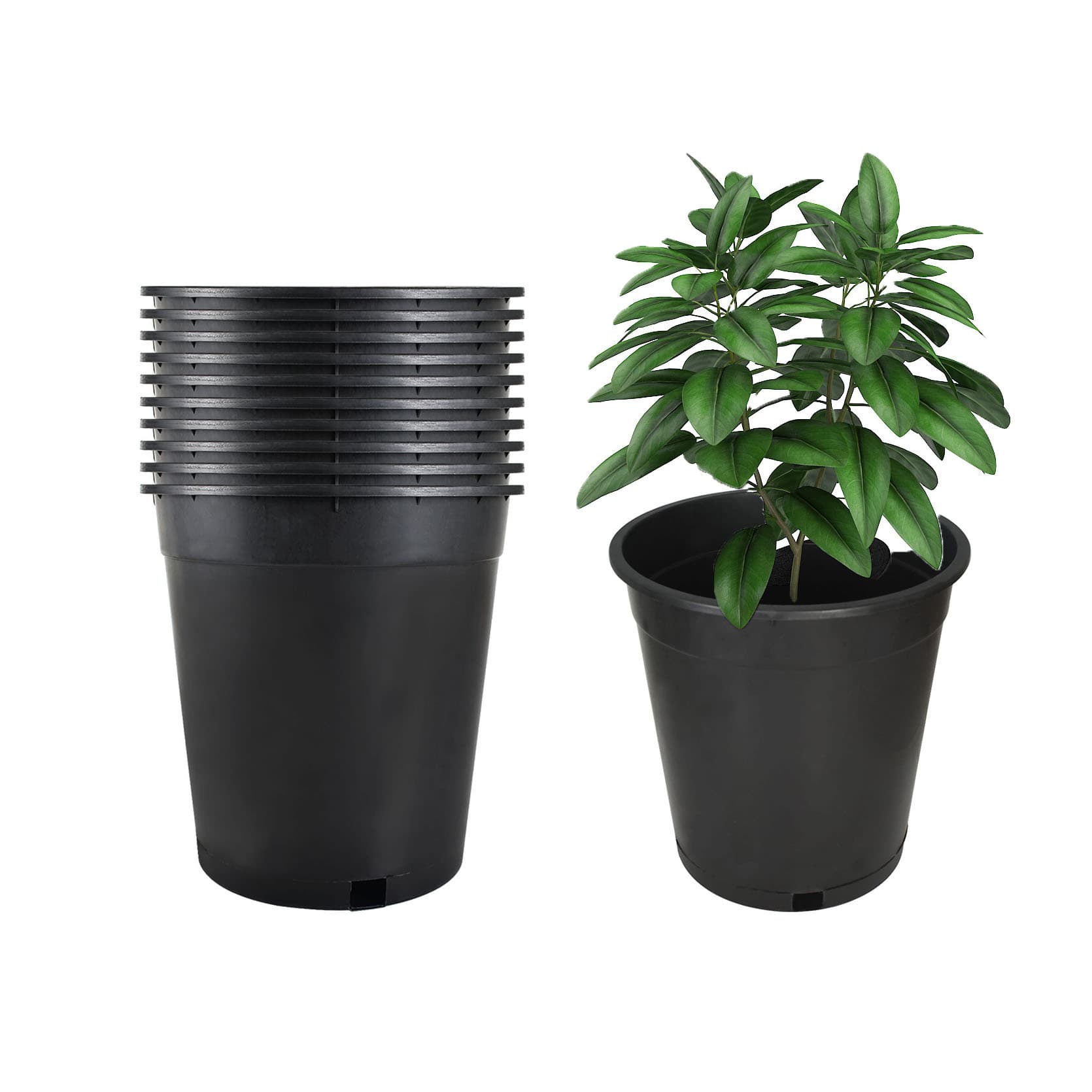 TEMU 10 Pack 5 Gallon Black Nursery Pot Planter Grower Flower Pot Garden Seedling Planters Containers, Plastic Injection Molded Pots With Drainage Holes Gardening Gift,home Decor