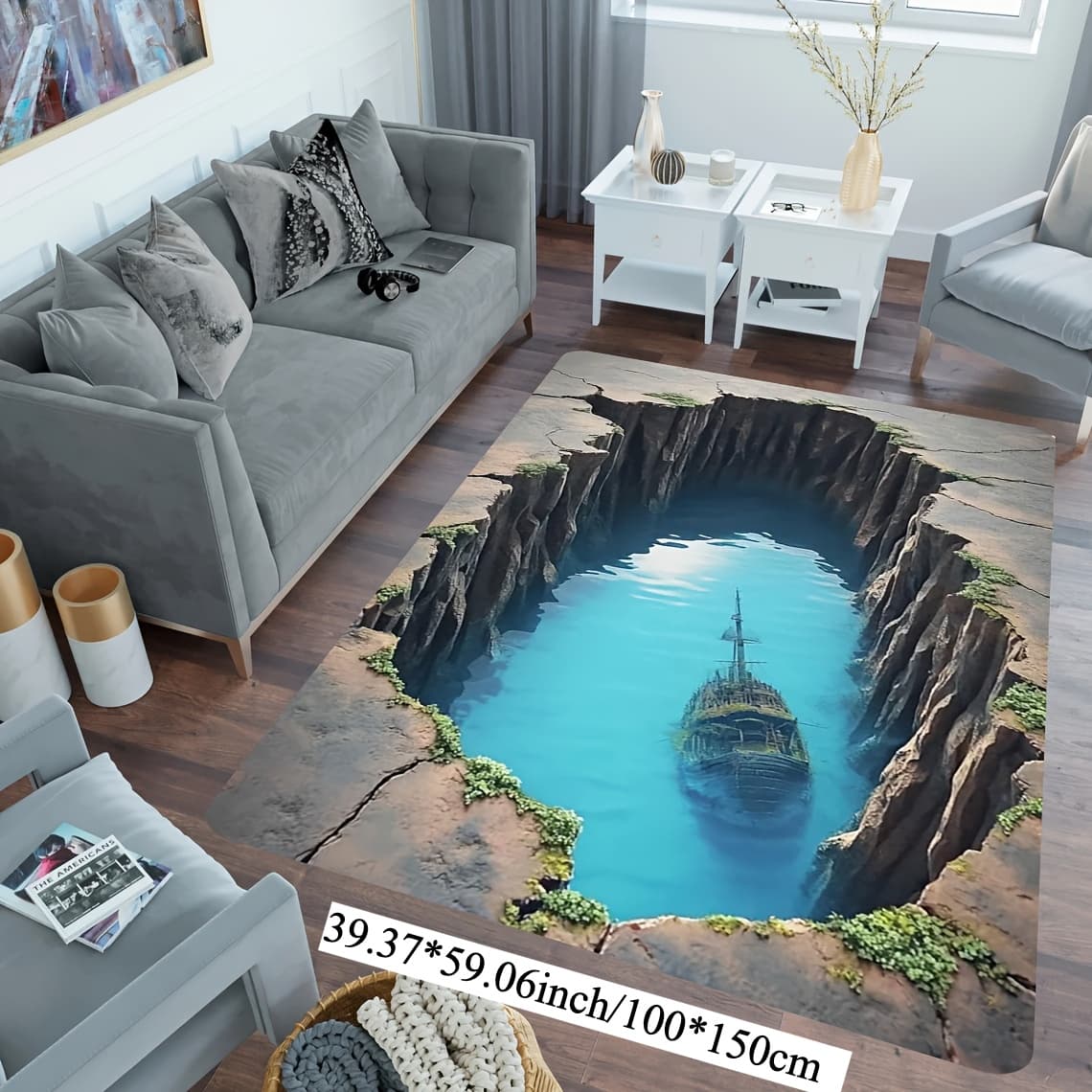 TEMU 1 Abstract 3d Scenic Art Mat - Soft, Non-slip, Machine Washable Mat With Realistic Cave And For Living Room, Kitchen, Bedroom - Multiple Sizes Available, Rugs For Living Room