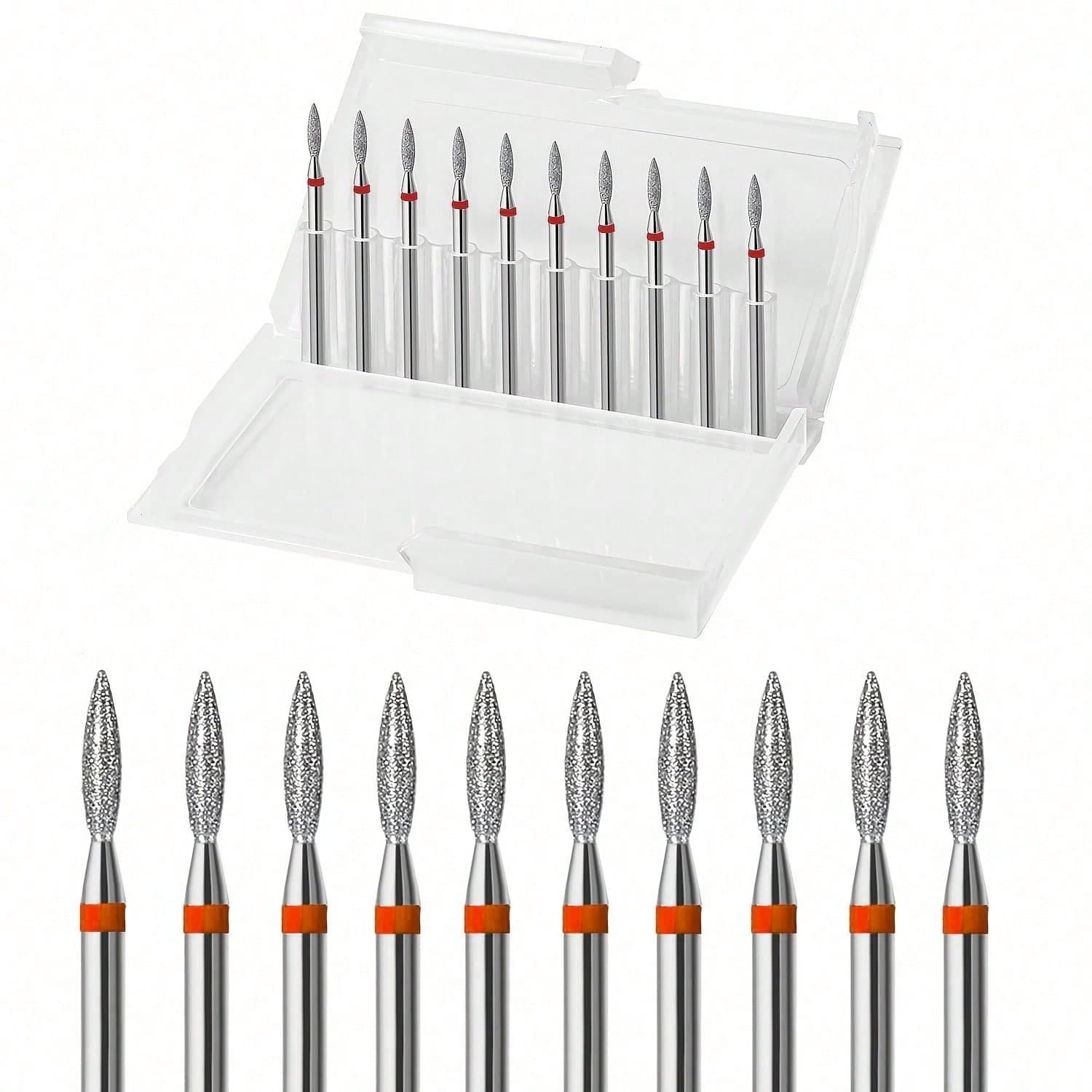 TEMU 10pcs Flame Cuticle Nail Drill Bits Set - Professional 3/32'' Nail Bits For Manicure & Pedicure, Dead Skin Removal, Tools (fine-f)