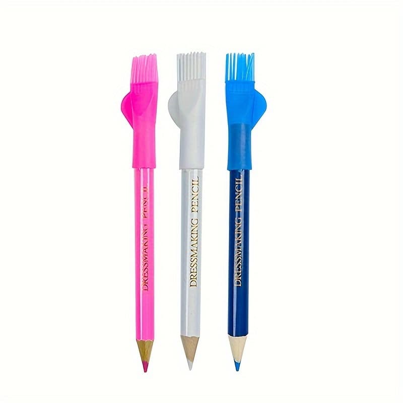 TEMU 3pcs Colorful Tailor Chalk Watercolor Washable Tailor Chalk Marking Pen With Brush Tip - White, Pink, Blue | Perfect For On Fabric | , Nontoxic Sewing Chalk