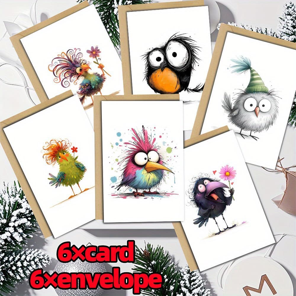 TEMU 12pcs Cute Exotic Bird Birthday Cards | Blank Thank You Cards With Envelopes, Suitable For Occasions Including Wedding, Valentine's Day, Thanksgiving, Birthday, New Year