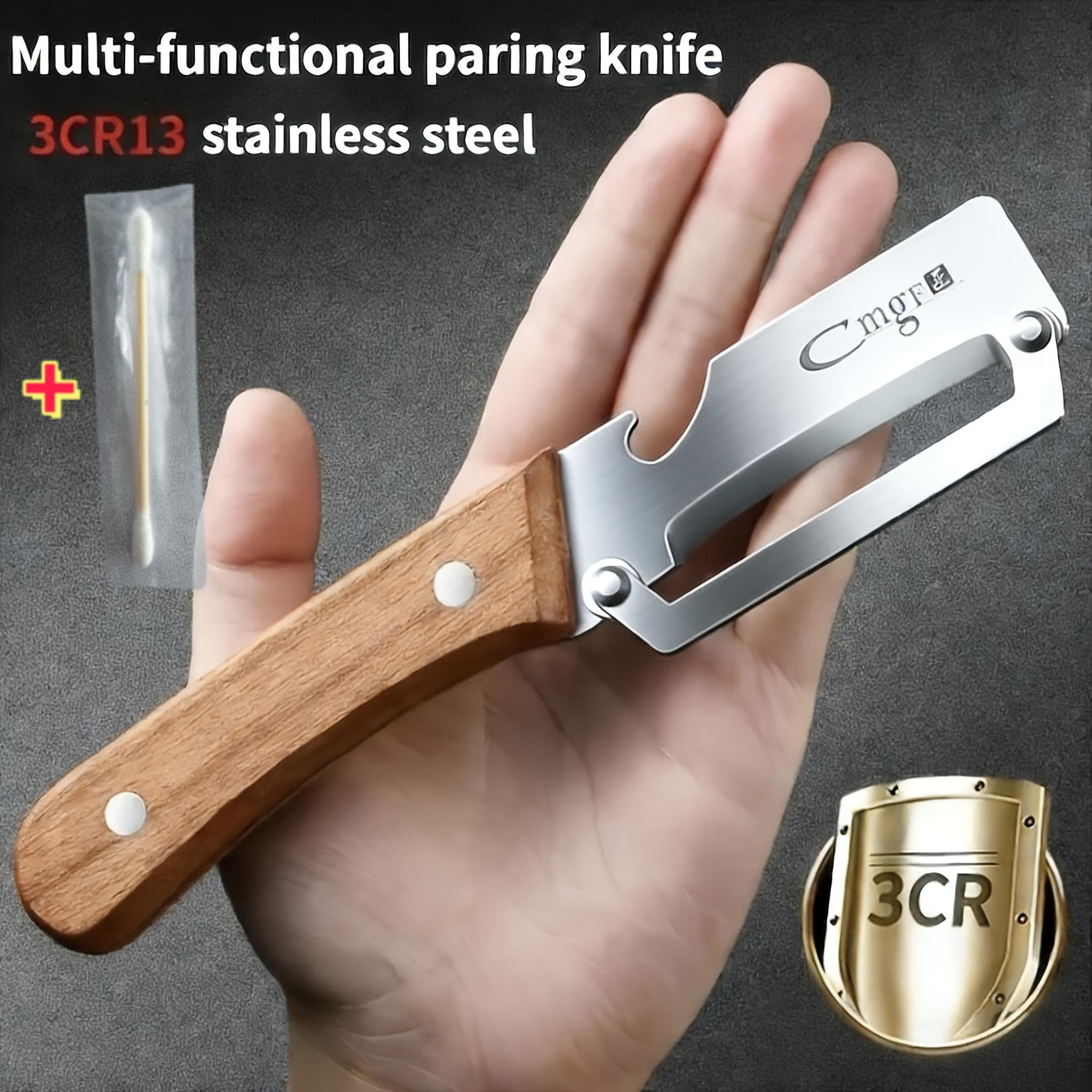 TEMU This Single Pack, Brand New Multi-functional Stainless Steel Peeler And 1pc Cleaning Rod With Solid Wood Handle Is A Must-have Kitchen Tool For Peeling, Perfect For Peeling Vegetables And Fruits