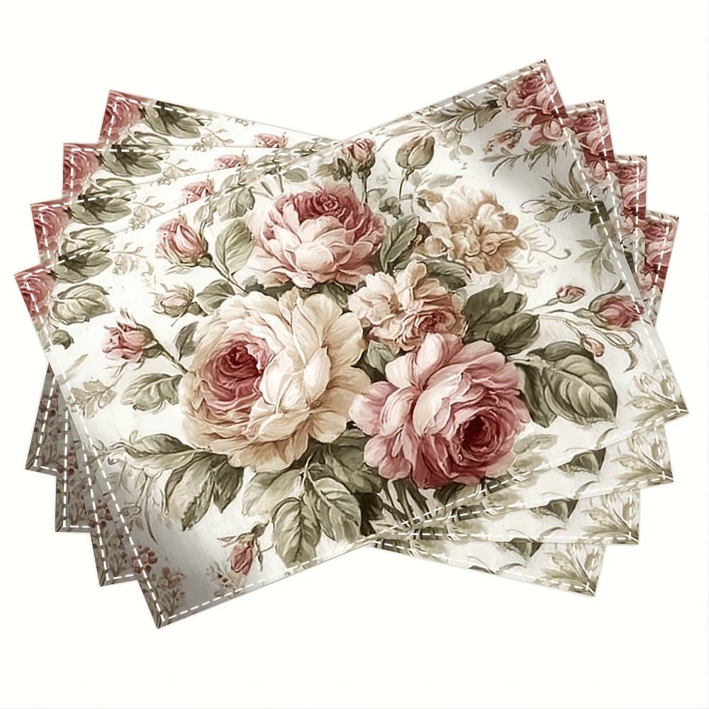 TEMU Of 4, Vintage-style Table Mats Featuring On A White Backdrop, Perfect For Dining Tables And Kitchen Decor, Easy To (table Placemat) Measuring 12x18 Inches