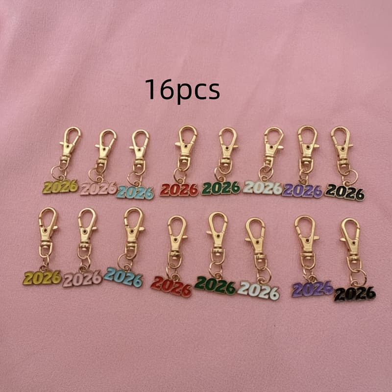 TEMU 16pcs Alloy 2026 Keychain, Suitable For Random Bag Charms, Best Gift