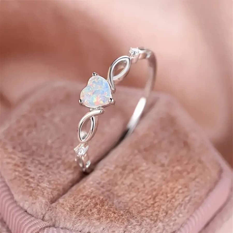 TEMU Elegant Heart-shaped Opal Ring For Women, Plated In 14k Golden - With Synthetic Cubic Zirconia, Ideal As A Valentine's Day Gift | Luxurious Design | An Option For Weddings And Celebrations