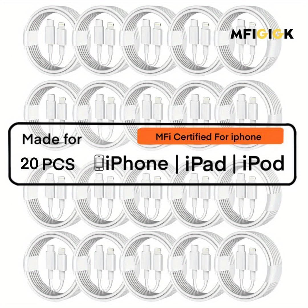 TEMU Mfiglgk 20pcs [mfi] Certified Charging Cable , Suitable For Iphone 14/ 13/ 12/ 11 Pro, Fast Charge For Ipad/ Ipod Tabletsmfiglgk