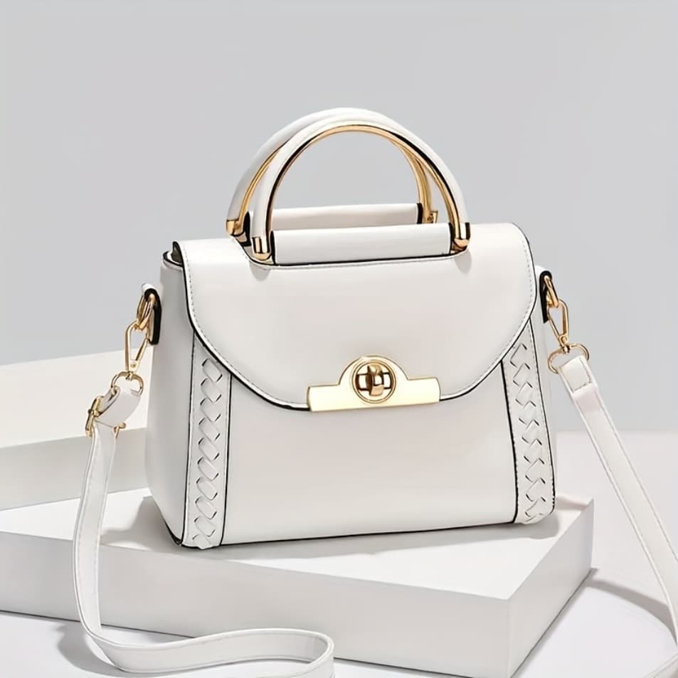 TEMU Fashionable Woven Handbag With A Small Square Crossbody Design, Featuring A Lightweight Lock Closure, Suitable For Parties, Shopping, And Commuting! In White, Green, And Black