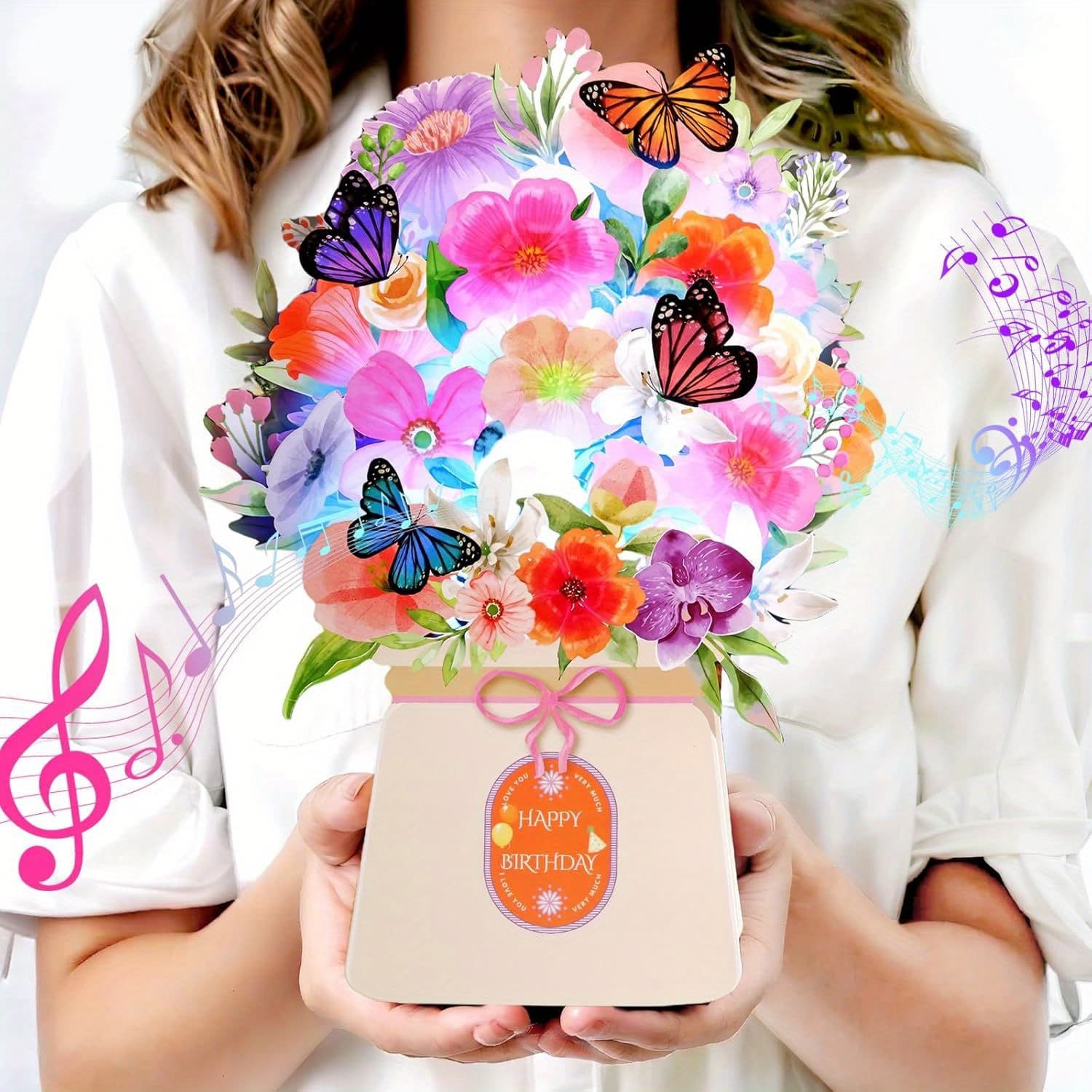 TEMU Birthday Cards, Light And Music Happy Birthday Card, Lily And Butterflies, 10 Inch Life Sized Bouquet 3d Pop Up Birthday Gift Card For Women Wife Mom Daughter Sister