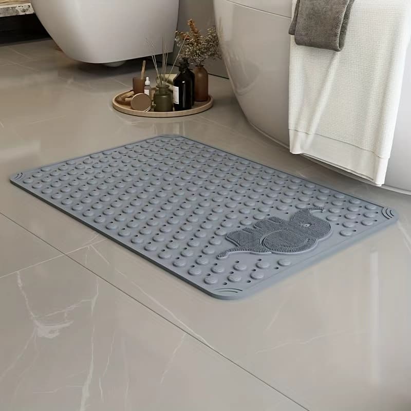 TEMU Nonslip Bath Tub Shower Mat With Suction Cups, Tpe Bath Mat For, Bathtub Bathroom Mats, Machine Washable, Smooth/non-textured Tubs Only, 30l X 17w Inch(light Gray)
