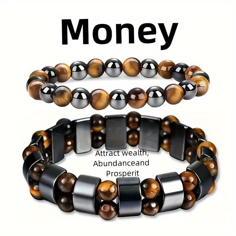 TEMU 2pcs Double Protection Bracelets, And Wealth - Featuring Tiger Eye Stone And Obsidian Handmade Bracelets, The For Holiday Gifts