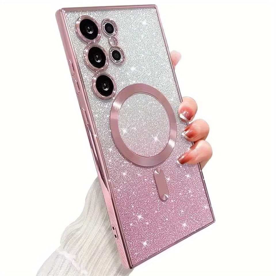 TEMU Phone Case: Glitter Luxury Magnetic Phone Case, Premium Gradient Glitter Coating Shockproof Design, Suitable For Galaxy S26 S25 S24 S23