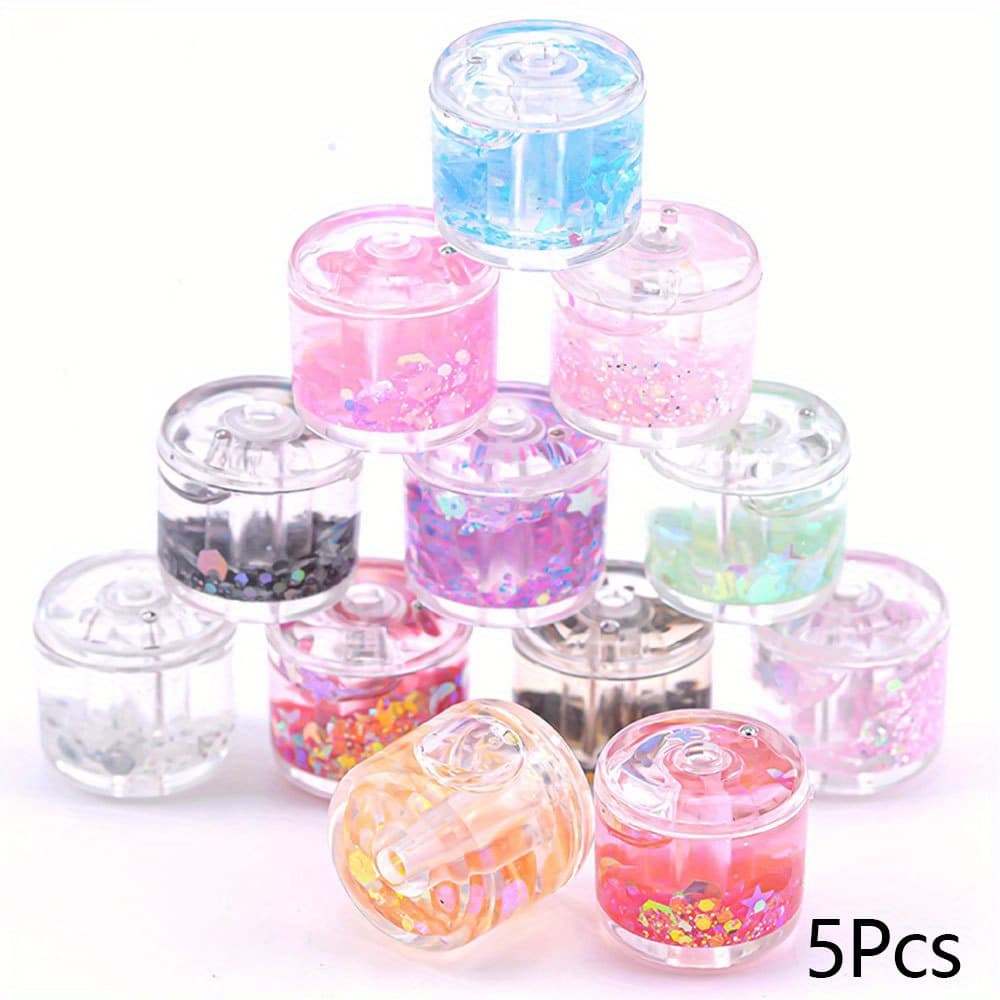TEMU 5pcs Acrylic Oil-water Beads With Shiny Silvery Sequins | Different Effects, Suitable For Jewelry Necklaces, Round Bead Pens, Pen String Decorations Additions, Random Colors