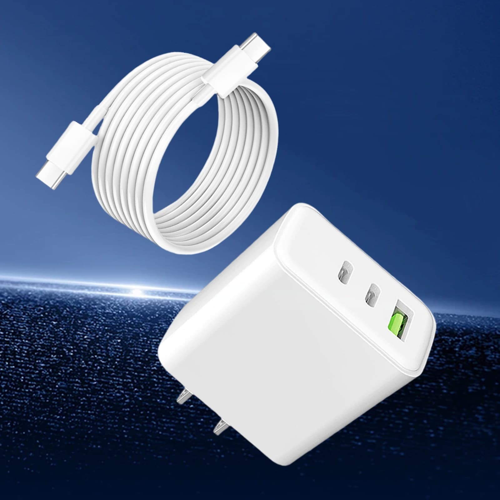 TEMU 4ft Cable- 3-port Gan Usb C Fast Charger: Pps Pd 3.0 For Iphone, Smartphones And Earbuds