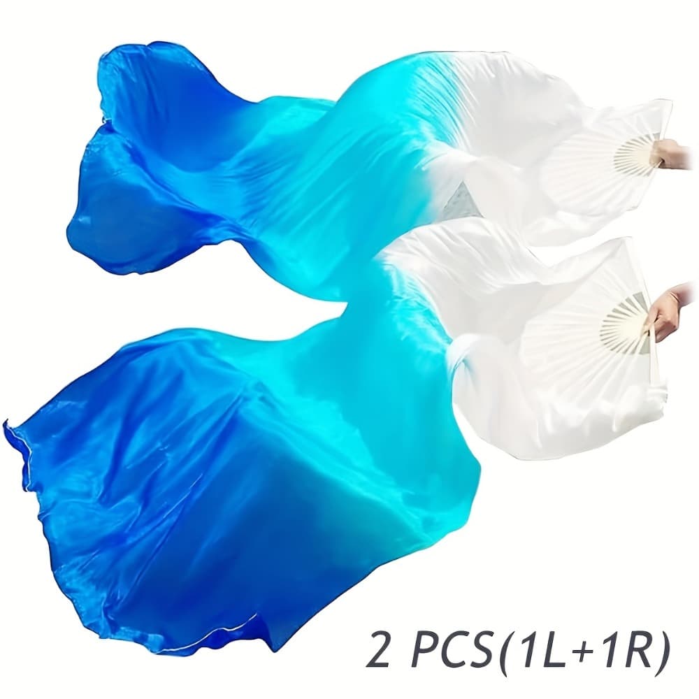 TEMU A Set Of 2 Gradient Dance Fans - 1 For Each Hand, Transitioning From Blue To White, Perfect For Performances And Practice, Ideal For Valentine's Day, Thanksgiving, Christmas, And New Year Gifts.