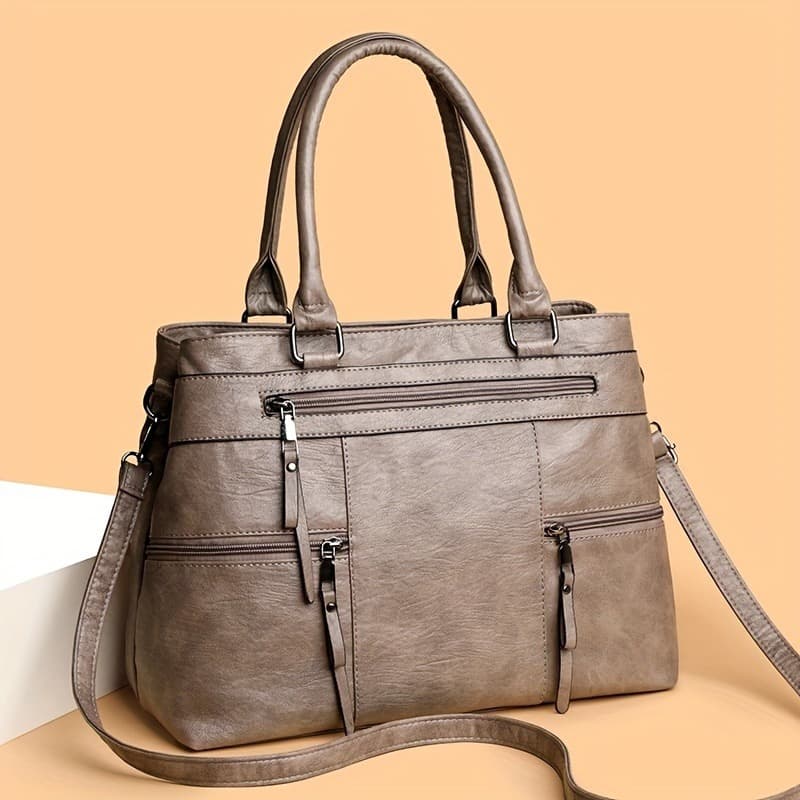 TEMU Retro Style Women's Crossbody Bag - Design Removable Shoulder Strap, Zipper Closure, Optional Dark Brown/ Grey/