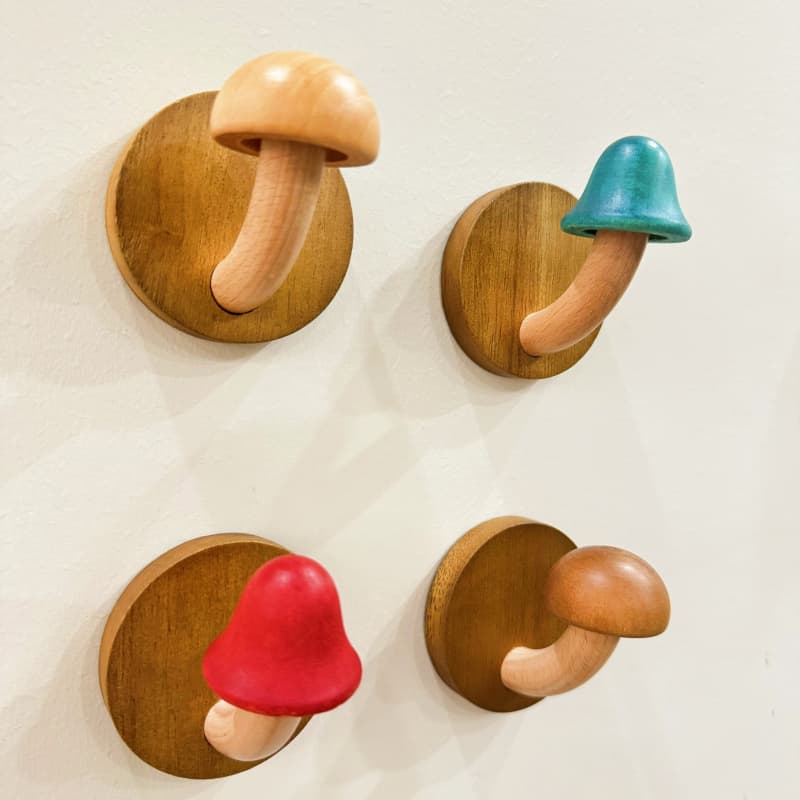 TEMU Creative Wooden Mushroom Coat Hooks, No-drill Solid Wood Hangers, Easy-to-install Wall-mounted Storage Hooks, Rustic Style Home Organizer, Mushroom Decor